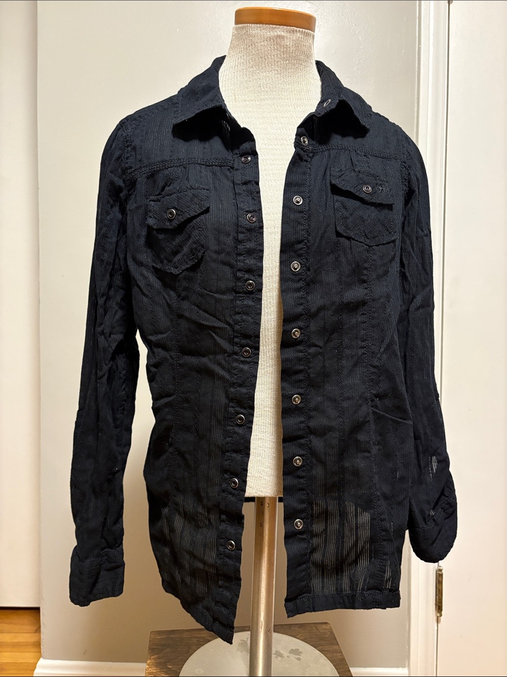 Women's Black Button-Front Blouse Shirt